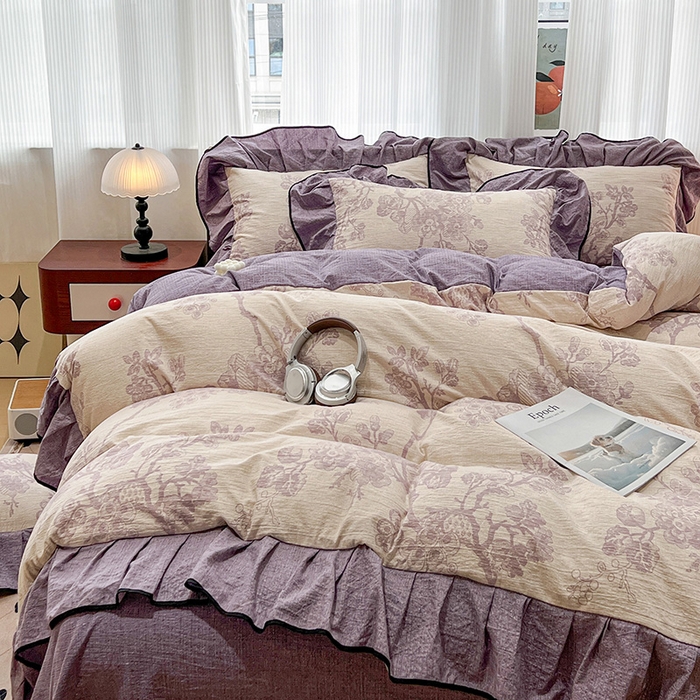 91家纺网 家纺一手货源 找家纺 （赛丽雅）2025秋冬新品130克加厚复古风印花磨毛四件套 砚秋