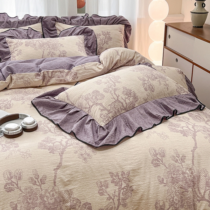 91家纺网 家纺一手货源 找家纺 （赛丽雅）2025秋冬新品130克加厚复古风印花磨毛四件套 砚秋