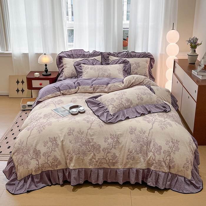 91家纺网 家纺一手货源 找家纺 （赛丽雅）2025秋冬新品130克加厚复古风印花磨毛四件套 砚秋