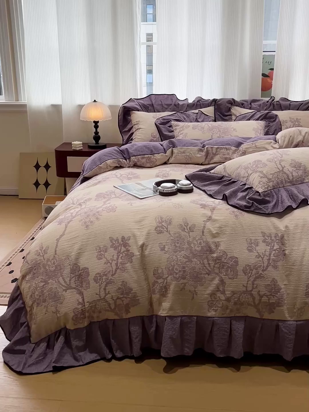 91家纺网 家纺一手货源 找家纺 （赛丽雅）2025秋冬新品130克加厚复古风印花磨毛四件套 砚秋