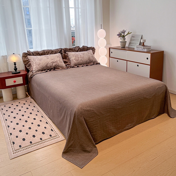 91家纺网 家纺一手货源 找家纺 （赛丽雅）2025秋冬新品130克加厚复古风印花磨毛四件套 风木槿