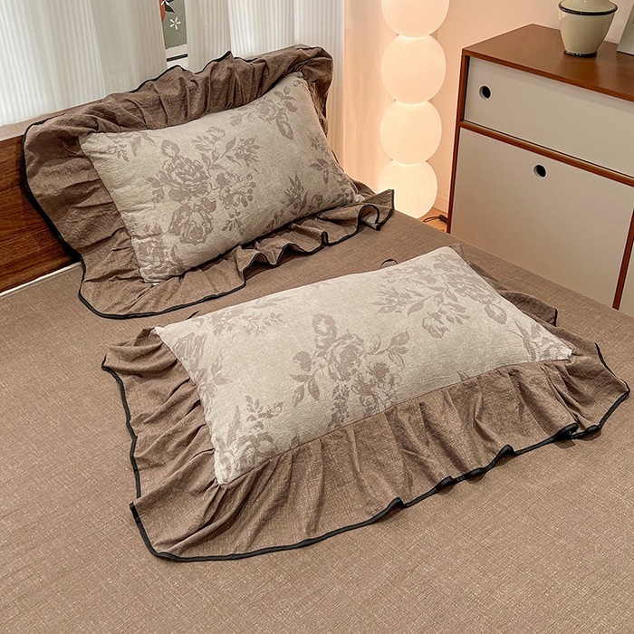 91家纺网 家纺一手货源 找家纺 （赛丽雅）2025秋冬新品130克加厚复古风印花磨毛四件套 风木槿