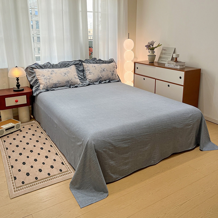 91家纺网 家纺一手货源 找家纺 （赛丽雅）2025秋冬新品130克加厚复古风印花磨毛四件套 暮雪-灰