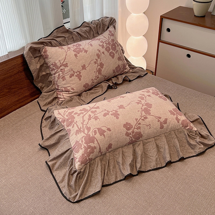 91家纺网 家纺一手货源 找家纺 （赛丽雅）2025秋冬新品130克加厚复古风印花磨毛四件套 悄颜