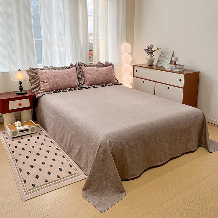 91家纺网 家纺一手货源 找家纺 （赛丽雅）2025秋冬新品130克加厚复古风印花磨毛四件套 秋恋-红