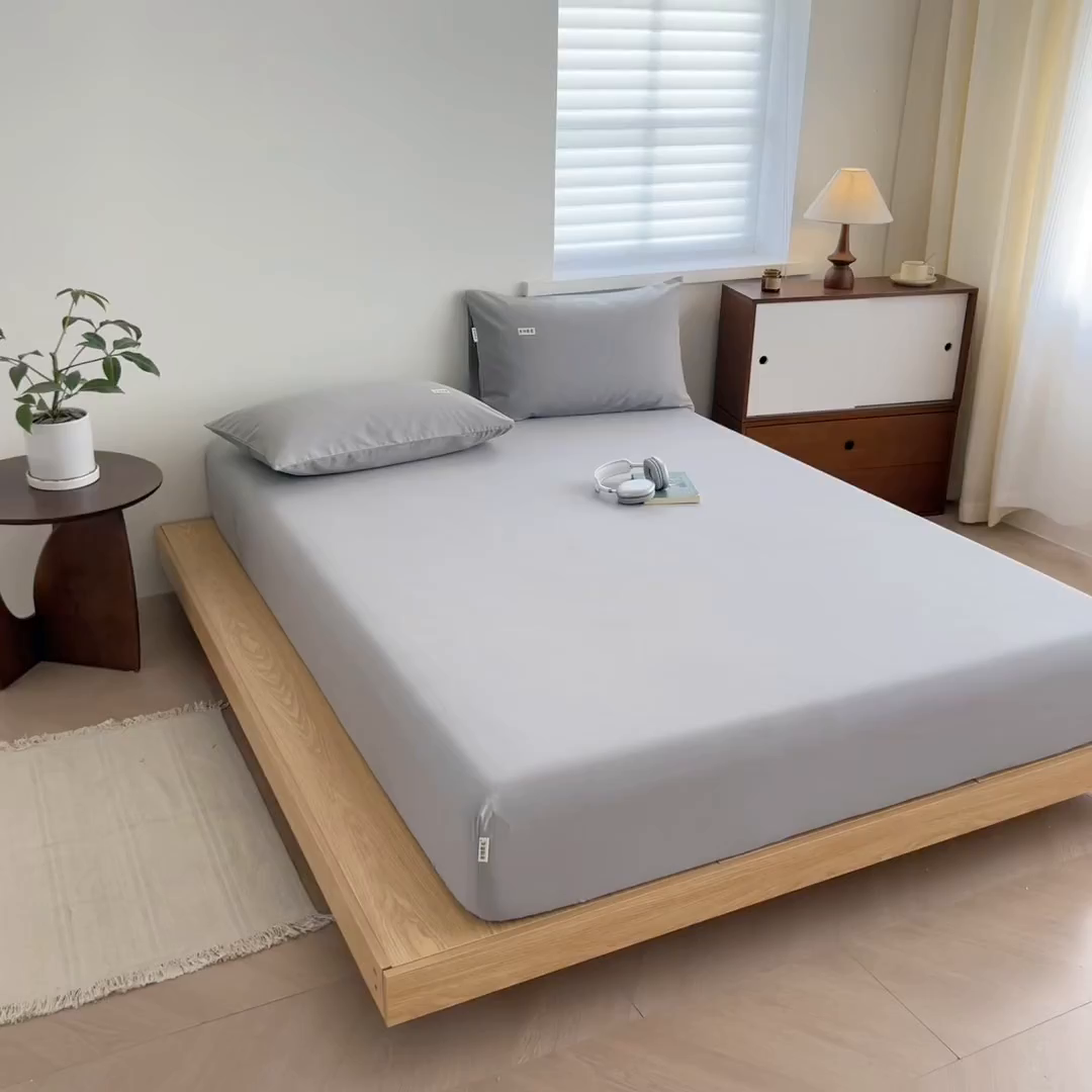 91家纺网 家纺一手货源 找家纺 眠博士 2025新款A类纯色全棉磨毛大床床笠三件套 磨毛床笠-陶瓷浅灰