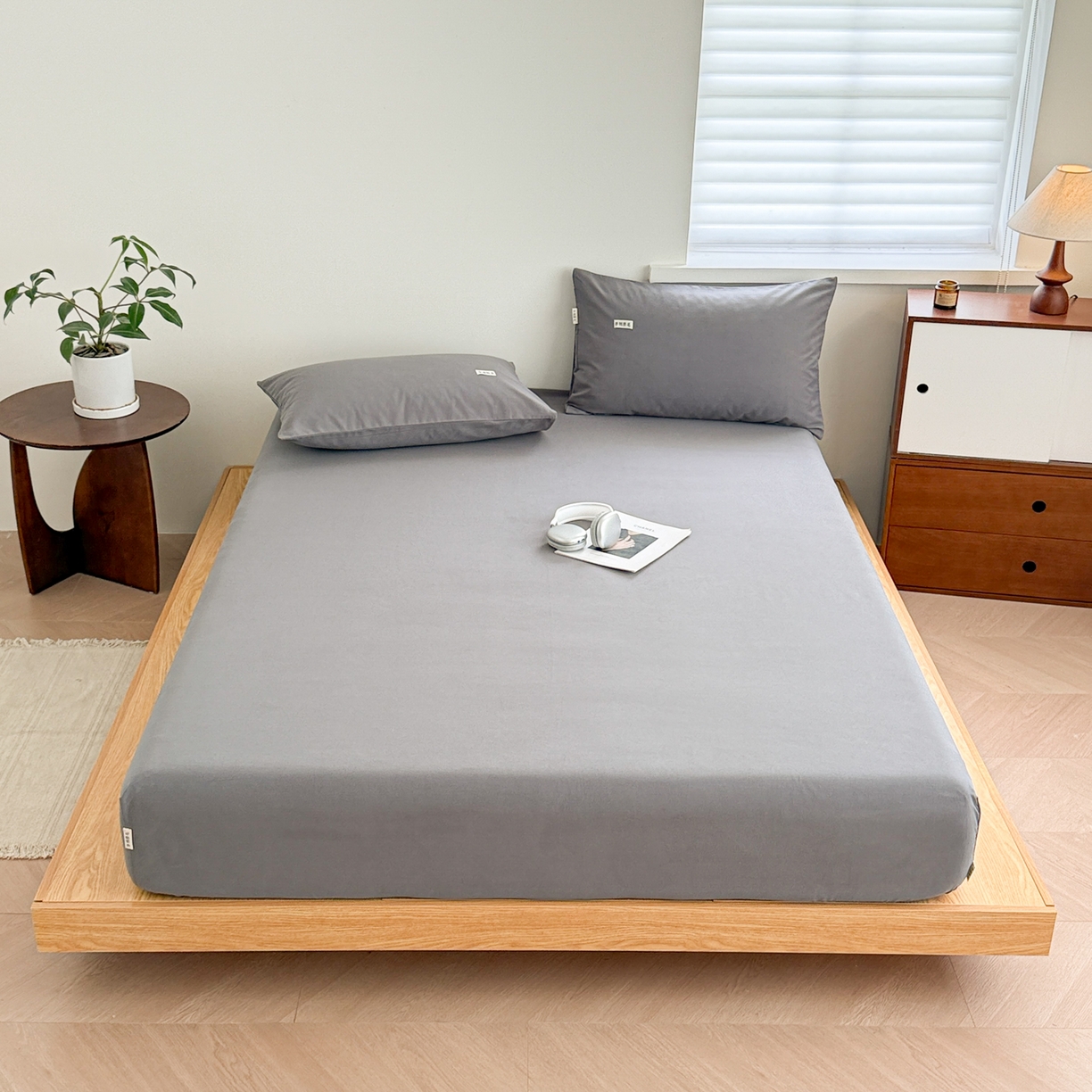 91家纺网 家纺一手货源 找家纺 眠博士 2025新款A类纯色全棉磨毛大床床笠三件套 磨毛床笠-陶瓷深灰