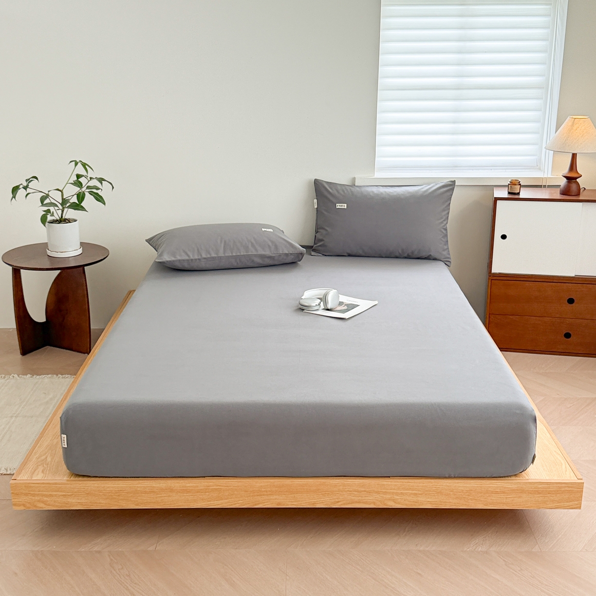 91家纺网 家纺一手货源 找家纺 眠博士 2025新款A类纯色全棉磨毛大床床笠三件套 磨毛床笠-陶瓷深灰