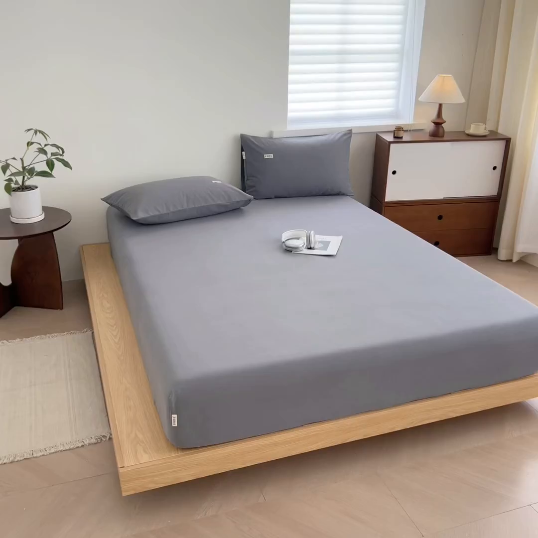 91家纺网 家纺一手货源 找家纺 眠博士 2025新款A类纯色全棉磨毛大床床笠三件套 磨毛床笠-陶瓷深灰