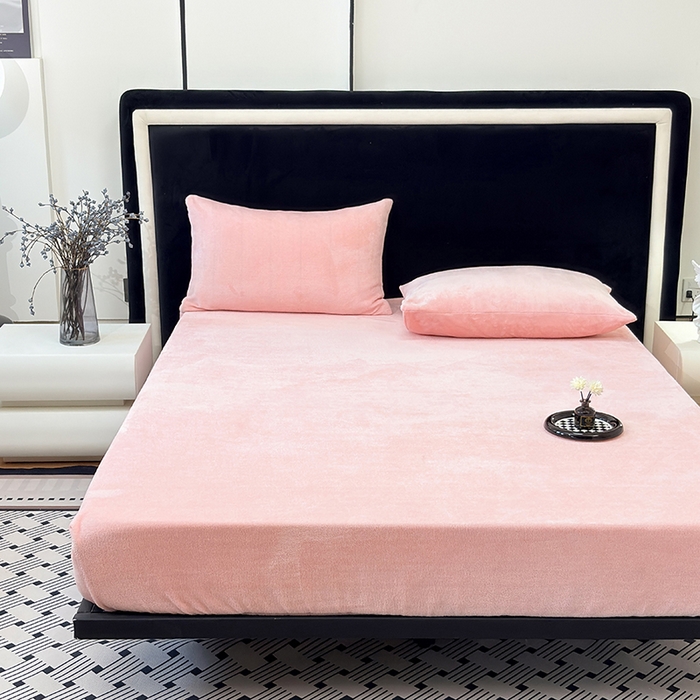 91家纺网 家纺一手货源 找家纺 （总）2025新款高克重纯色保暖牛奶绒单床笠枕套