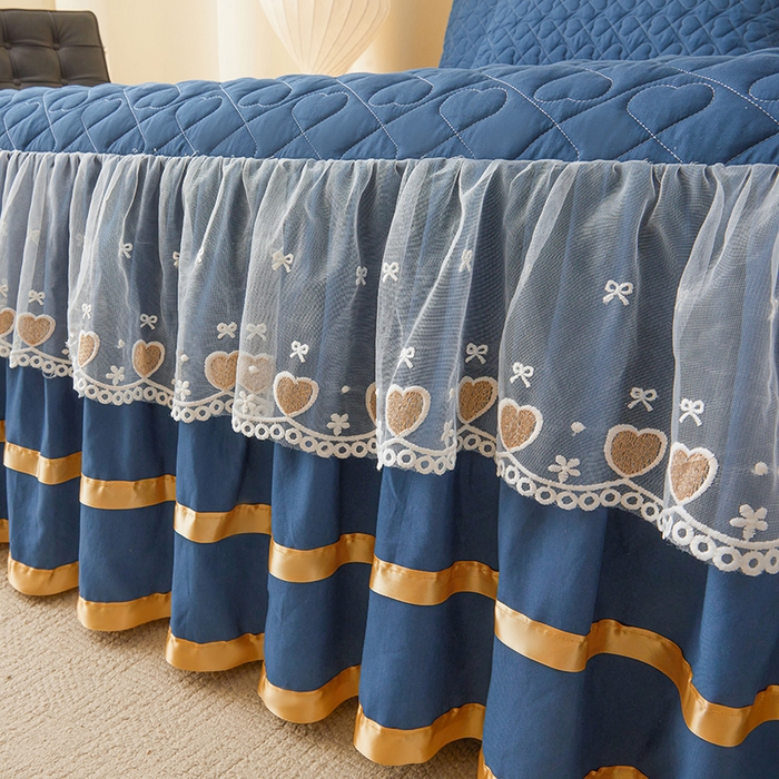 91家纺网 家纺一手货源 找家纺 艾裙海 2025新款云朵棉蕾丝刺绣花边夹棉床裙单床裙床裙单件爱心系列 爱心蔚蓝