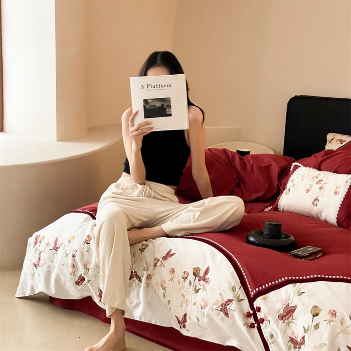 91家纺网 家纺一手货源 找家纺 （总）优然居家纺 2025新款数码印花贴布绣婚庆四件套-醉嫣然