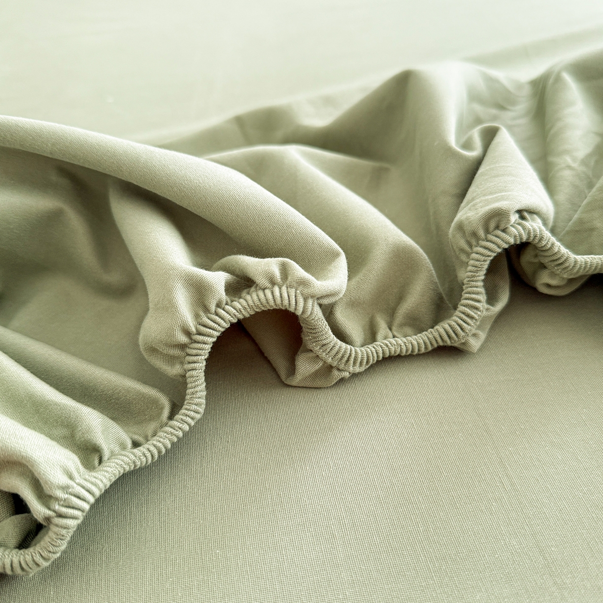 91家纺网 家纺一手货源 找家纺 眠博士 2025新款A类纯色全棉磨毛大床床笠三件套 磨毛床笠-陶瓷草绿