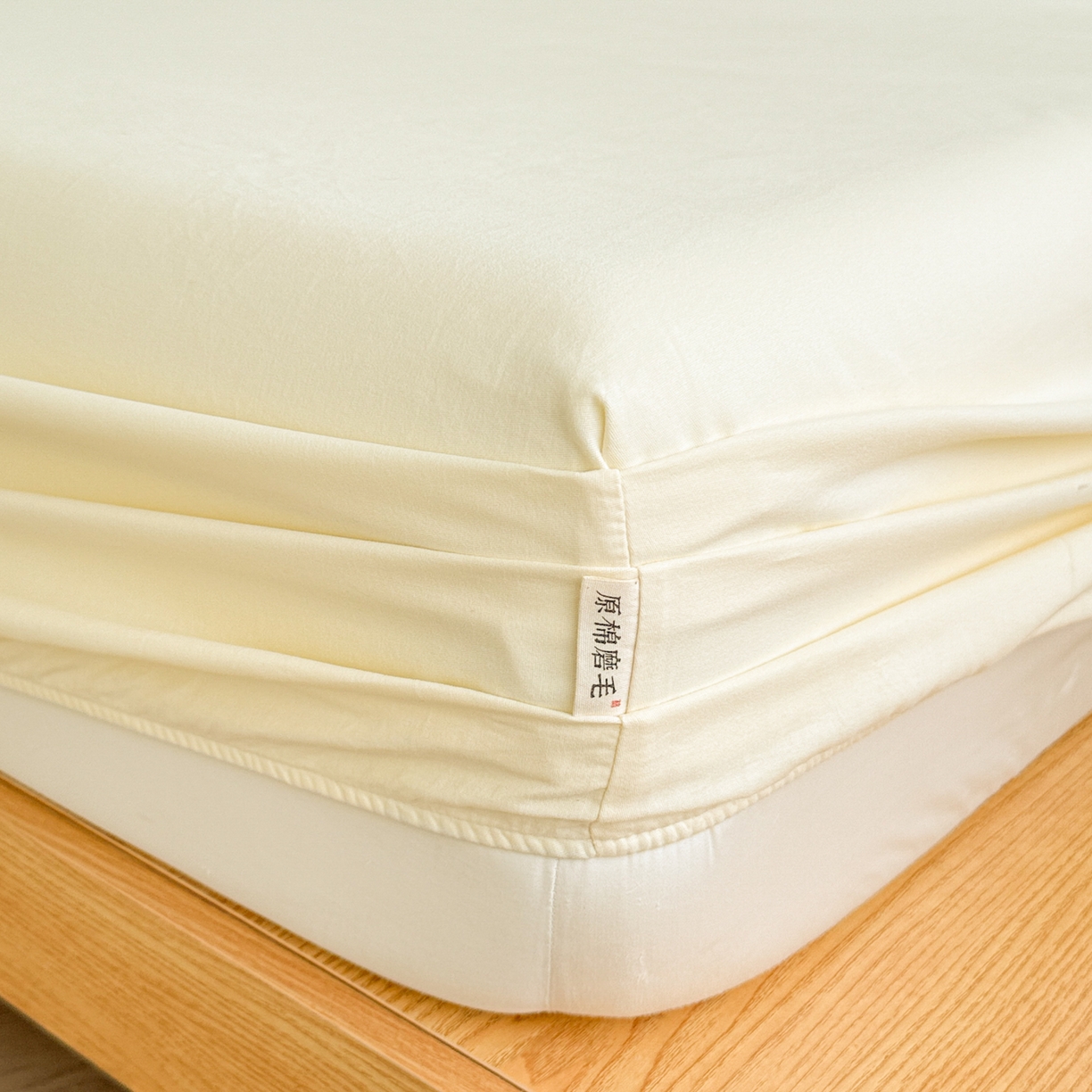 91家纺网 家纺一手货源 找家纺 眠博士 2025新款A类纯色全棉磨毛大床床笠三件套 磨毛床笠-陶瓷奶白