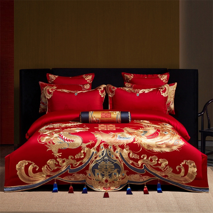 91家纺网 家纺一手货源 找家纺 （总）宏羽纺家纺 2025新款高支高密全棉提花新中式婚庆多件套