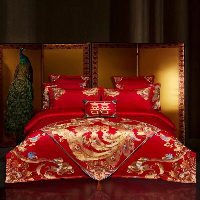 91家纺网 家纺一手货源 找家纺 （总）宏羽纺家纺 2025新款高支高密全棉提花新中式婚庆多件套