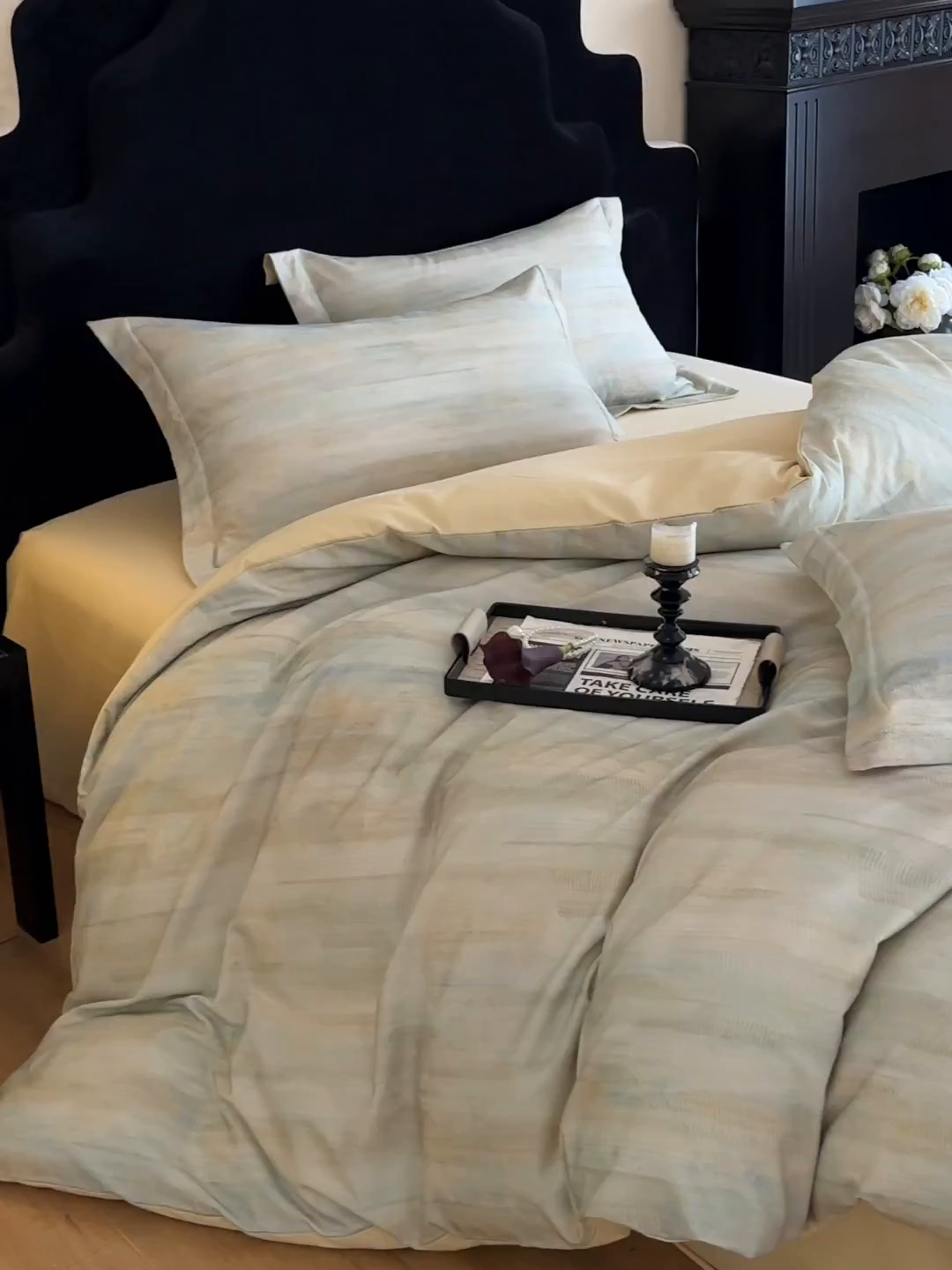 91家纺网 家纺一手货源 找家纺 （总）羚羊语家纺 2025新款A类全棉生态磨毛100棉数码印花四件套活性磨毛轻奢美拉德系简约花卉床单床笠三件套