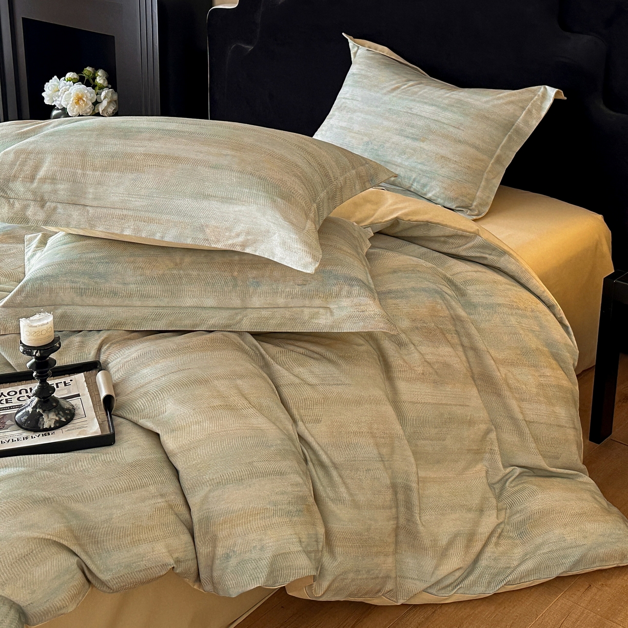 91家纺网 家纺一手货源 找家纺 （总）羚羊语家纺 2025新款A类全棉生态磨毛100棉数码印花四件套活性磨毛轻奢美拉德系简约花卉床单床笠三件套