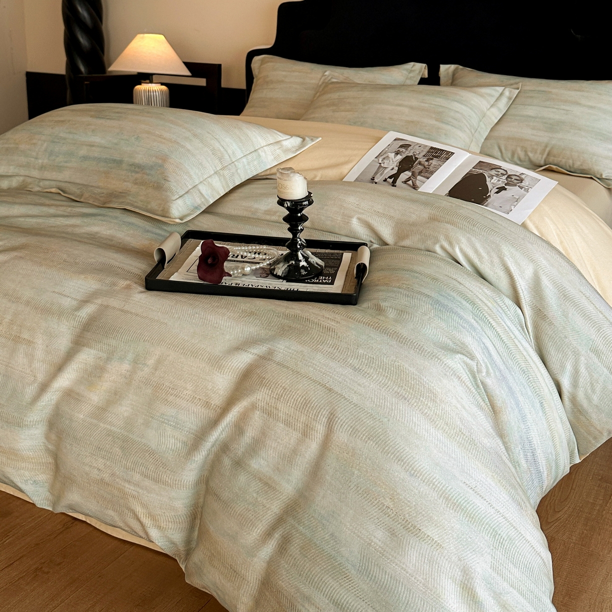 91家纺网 家纺一手货源 找家纺 （总）羚羊语家纺 2025新款A类全棉生态磨毛100棉数码印花四件套活性磨毛轻奢美拉德系简约花卉床单床笠三件套