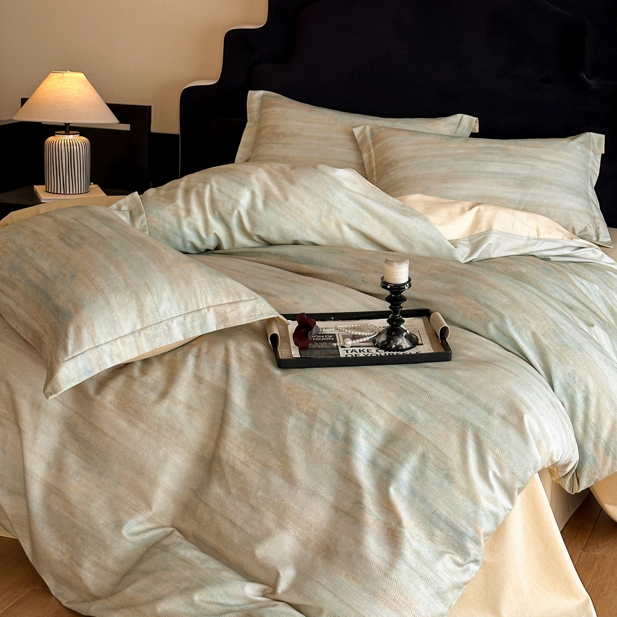 91家纺网 家纺一手货源 找家纺 （总）羚羊语家纺 2025新款A类全棉生态磨毛100棉数码印花四件套活性磨毛轻奢美拉德系简约花卉床单床笠三件套