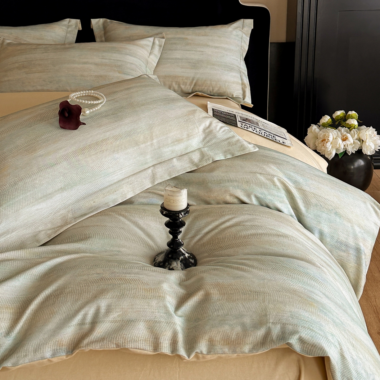 91家纺网 家纺一手货源 找家纺 （总）羚羊语家纺 2025新款A类全棉生态磨毛100棉数码印花四件套活性磨毛轻奢美拉德系简约花卉床单床笠三件套