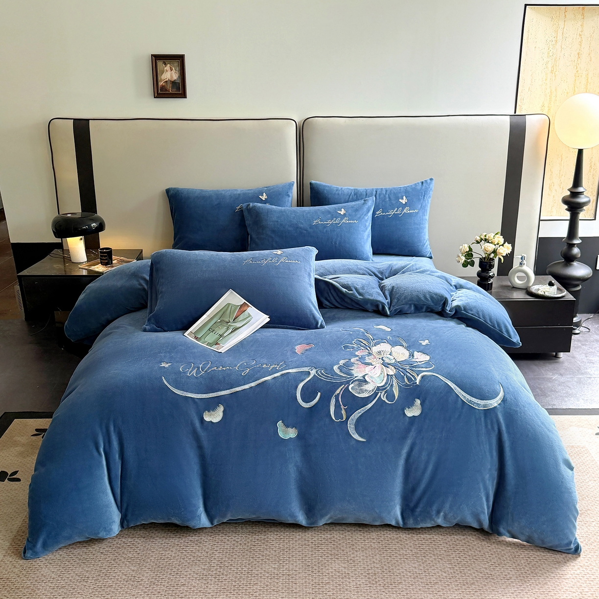 91家纺网 家纺一手货源 找家纺 （总）莱凯家纺 2025新款牛奶绒刺绣四件套