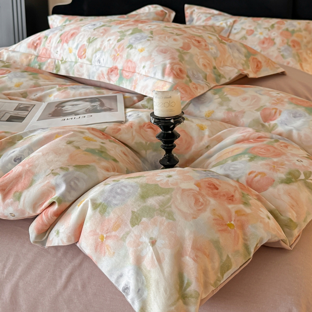 91家纺网 家纺一手货源 找家纺 羚羊语家纺 2025新款A类全棉生态磨毛100棉数码印花四件套活性磨毛轻奢美拉德系简约花卉床单床笠三件套 釉色染