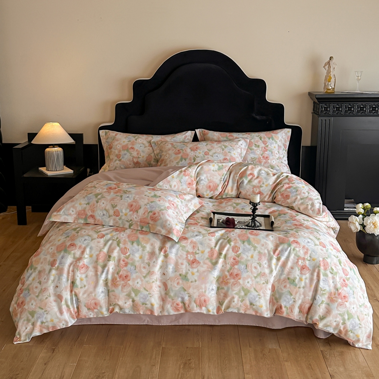 91家纺网 家纺一手货源 找家纺 羚羊语家纺 2025新款A类全棉生态磨毛100棉数码印花四件套活性磨毛轻奢美拉德系简约花卉床单床笠三件套 釉色染