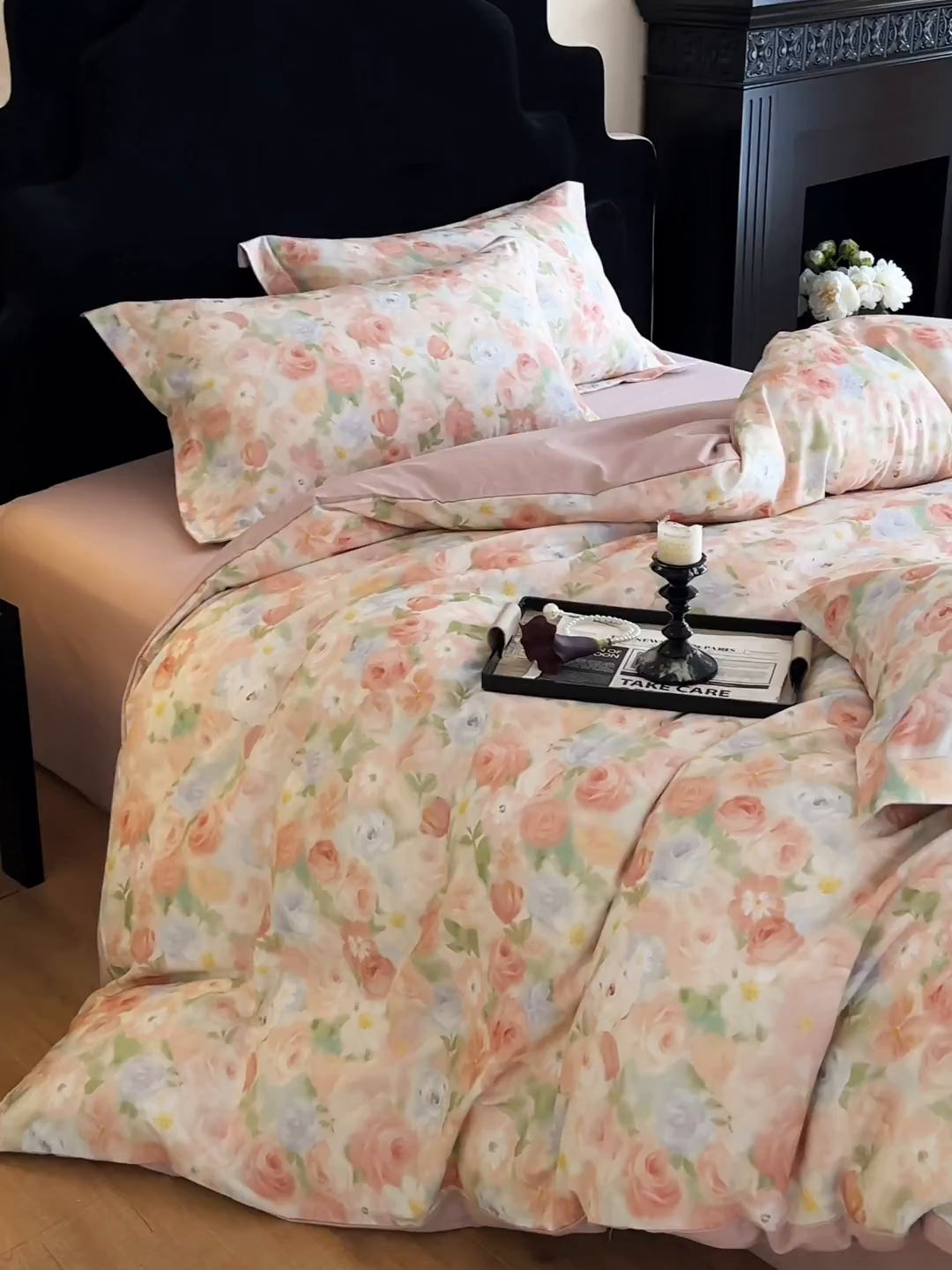 91家纺网 家纺一手货源 找家纺 羚羊语家纺 2025新款A类全棉生态磨毛100棉数码印花四件套活性磨毛轻奢美拉德系简约花卉床单床笠三件套 釉色染