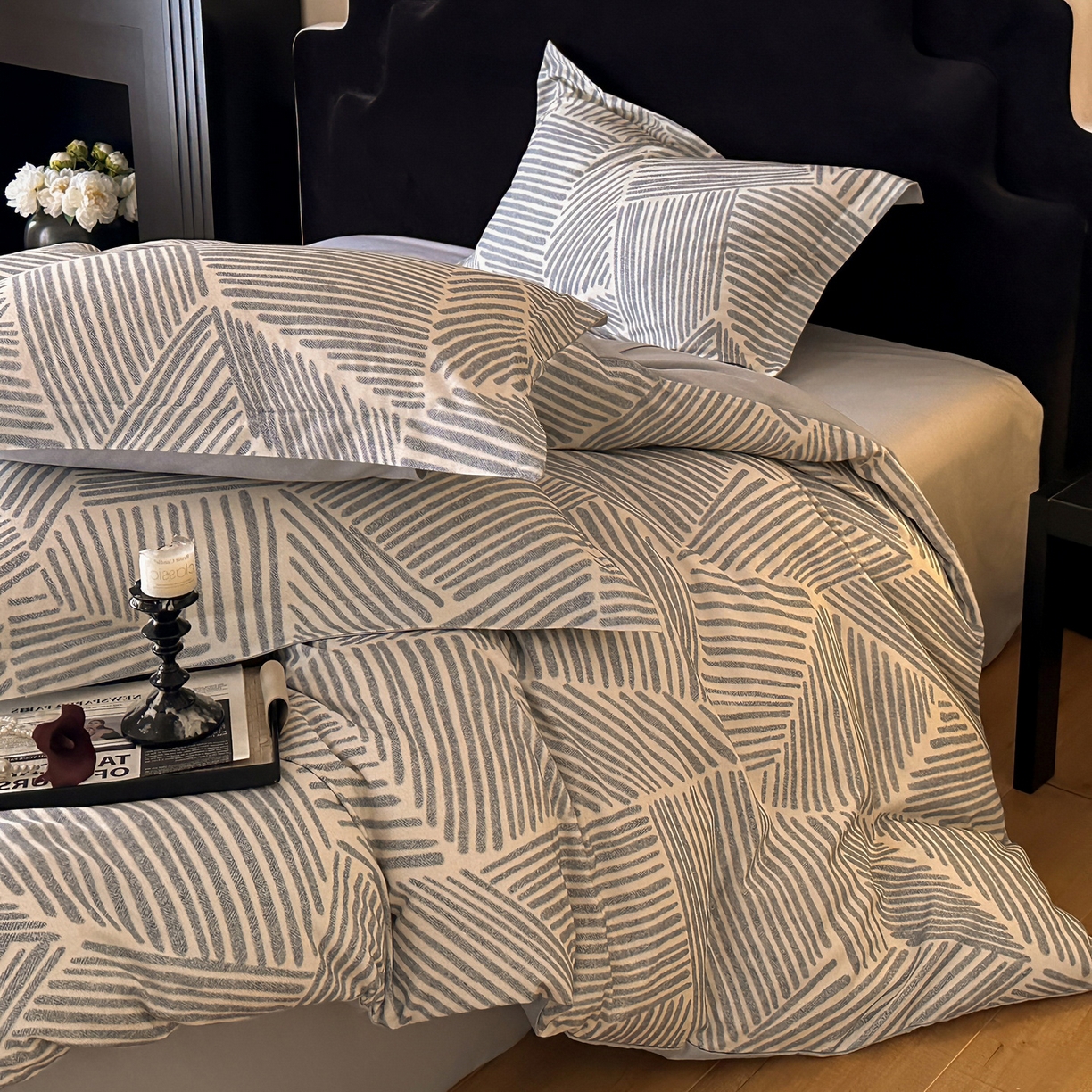 91家纺网 家纺一手货源 找家纺 羚羊语家纺 2025新款A类全棉生态磨毛100棉数码印花四件套活性磨毛轻奢美拉德系简约花卉床单床笠三件套 印象派