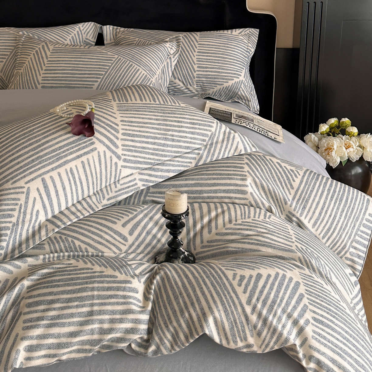 91家纺网 家纺一手货源 找家纺 羚羊语家纺 2025新款A类全棉生态磨毛100棉数码印花四件套活性磨毛轻奢美拉德系简约花卉床单床笠三件套 印象派