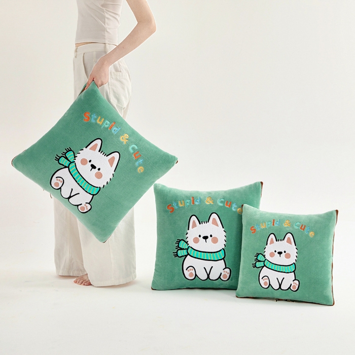 91家纺网 家纺一手货源 找家纺 阳光依佰抱枕被 2025秋冬新款牛奶绒多功能抱枕被系列-调皮狗 调皮狗---薄荷绿