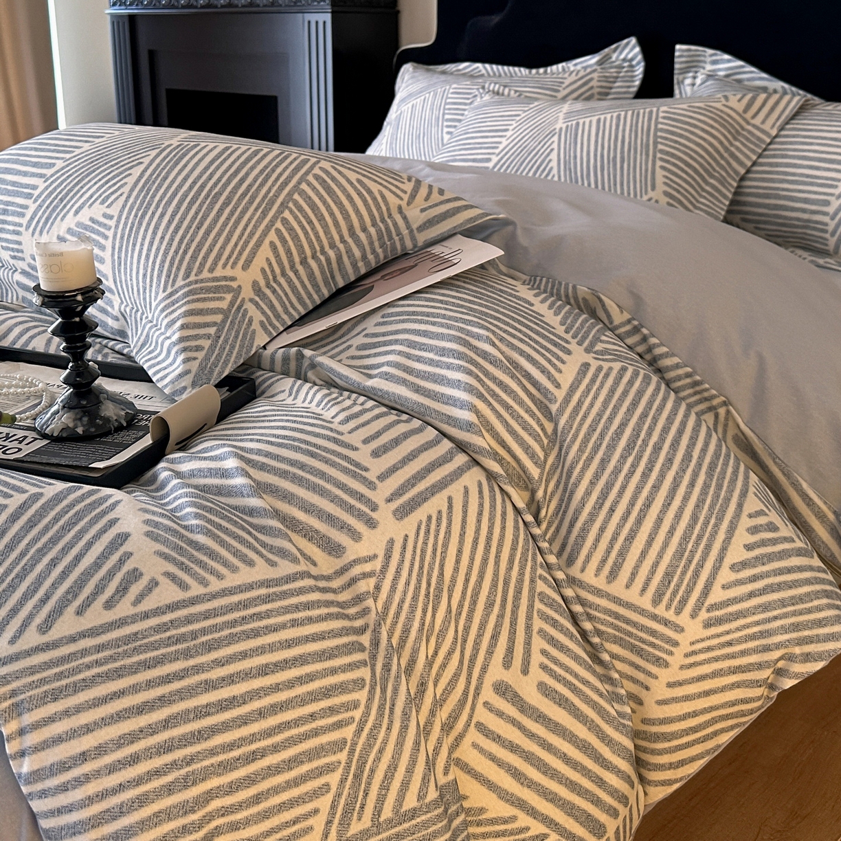 91家纺网 家纺一手货源 找家纺 羚羊语家纺 2025新款A类全棉生态磨毛100棉数码印花四件套活性磨毛轻奢美拉德系简约花卉床单床笠三件套 印象派