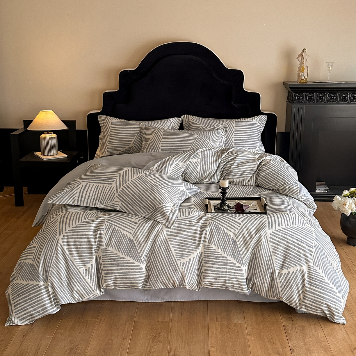 91家纺网 家纺一手货源 找家纺 羚羊语家纺 2025新款A类全棉生态磨毛100棉数码印花四件套活性磨毛轻奢美拉德系简约花卉床单床笠三件套 印象派