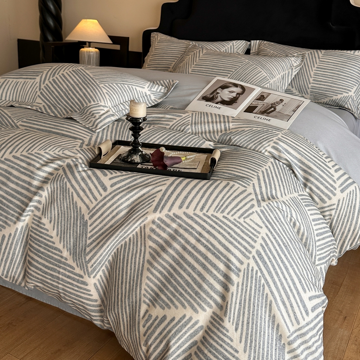 91家纺网 家纺一手货源 找家纺 羚羊语家纺 2025新款A类全棉生态磨毛100棉数码印花四件套活性磨毛轻奢美拉德系简约花卉床单床笠三件套 印象派