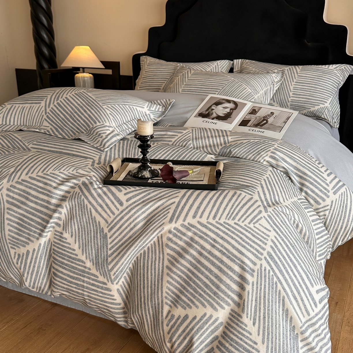 91家纺网 家纺一手货源 找家纺 羚羊语家纺 2025新款A类全棉生态磨毛100棉数码印花四件套活性磨毛轻奢美拉德系简约花卉床单床笠三件套 印象派