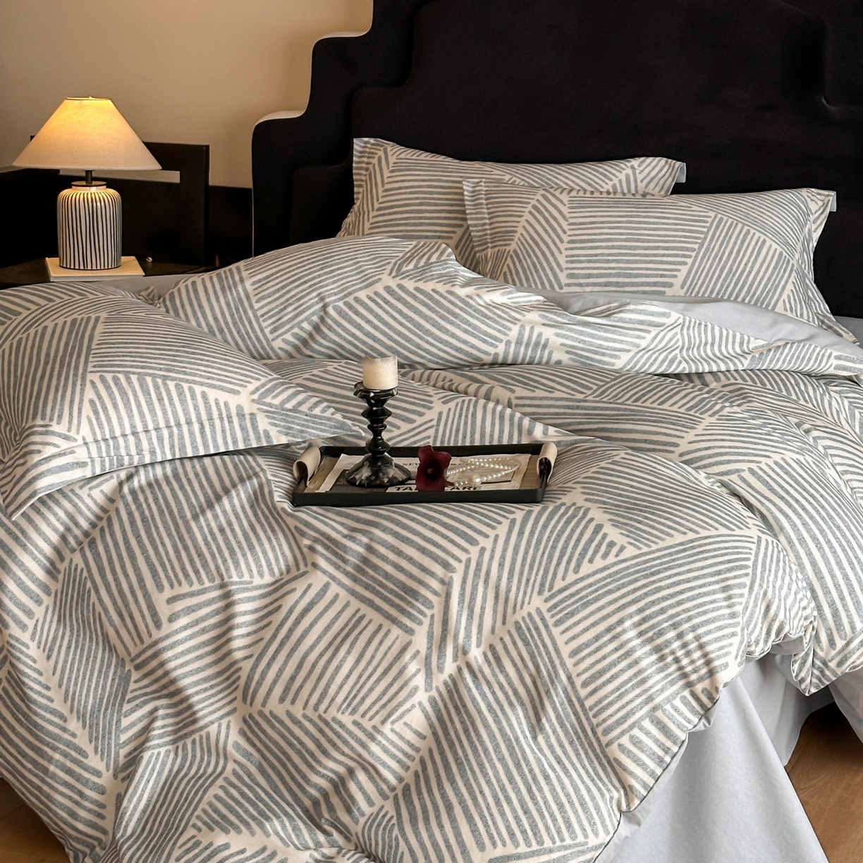 91家纺网 家纺一手货源 找家纺 羚羊语家纺 2025新款A类全棉生态磨毛100棉数码印花四件套活性磨毛轻奢美拉德系简约花卉床单床笠三件套 印象派