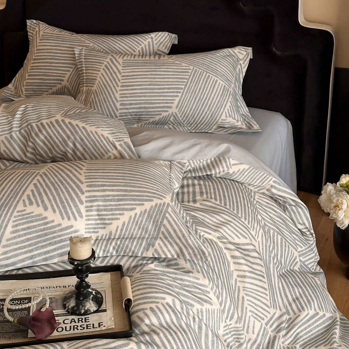 91家纺网 家纺一手货源 找家纺 羚羊语家纺 2025新款A类全棉生态磨毛100棉数码印花四件套活性磨毛轻奢美拉德系简约花卉床单床笠三件套 印象派