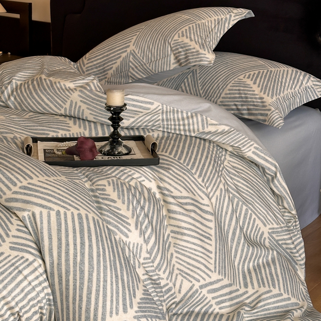 91家纺网 家纺一手货源 找家纺 羚羊语家纺 2025新款A类全棉生态磨毛100棉数码印花四件套活性磨毛轻奢美拉德系简约花卉床单床笠三件套 印象派