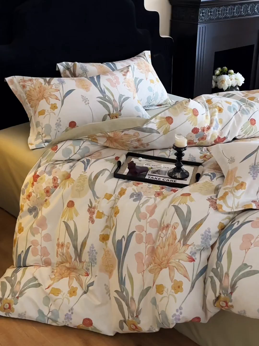 91家纺网 家纺一手货源 找家纺 羚羊语家纺 2025新款A类全棉生态磨毛100棉数码印花四件套活性磨毛轻奢美拉德系简约花卉床单床笠三件套 风语喃