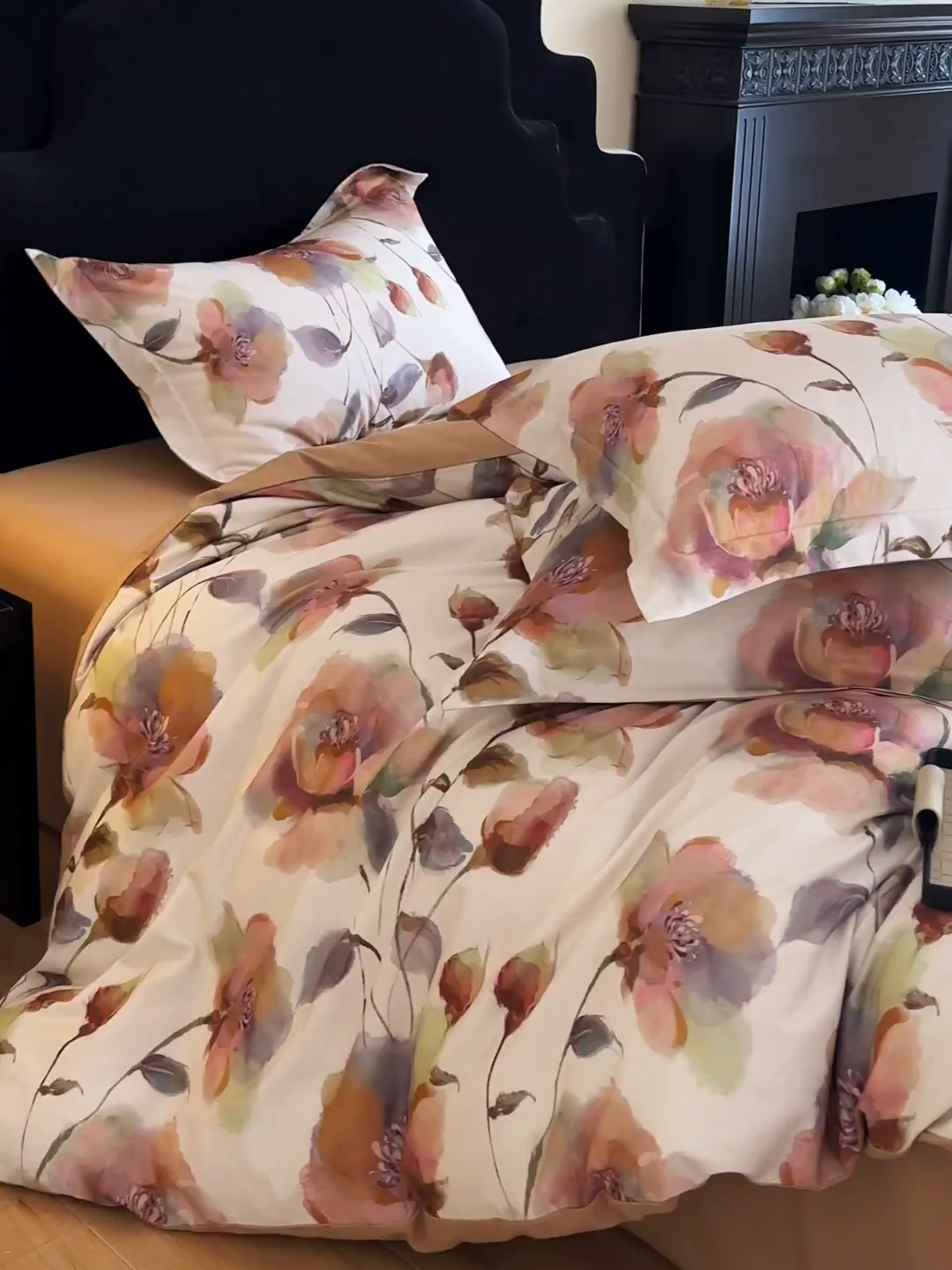 91家纺网 家纺一手货源 找家纺 羚羊语家纺 2025新款A类全棉生态磨毛100棉数码印花四件套活性磨毛轻奢美拉德系简约花卉床单床笠三件套 浮光跃