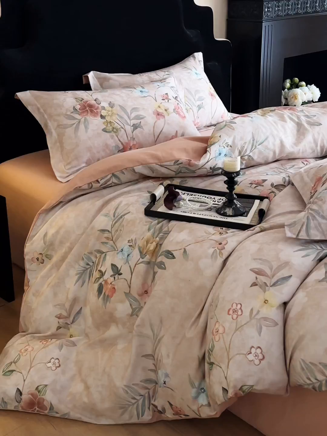 91家纺网 家纺一手货源 找家纺 羚羊语家纺 2025新款A类全棉生态磨毛100棉数码印花四件套活性磨毛轻奢美拉德系简约花卉床单床笠三件套 青瓷韵