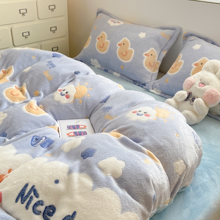 91家纺网 家纺一手货源 找家纺 川悦生活 2025新款立体雪花绒印花大床四件套系列一场景一 哒哒鸭丫