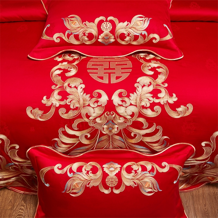 91家纺网 家纺一手货源 找家纺 宏羽纺家纺 2025新款高支高密全棉提花新中式婚庆多件套 高支高密爱的韶华-金