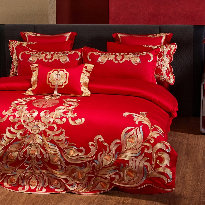 91家纺网 家纺一手货源 找家纺 宏羽纺家纺 2025新款高支高密全棉提花新中式婚庆多件套 高支高密爱的韶华-金