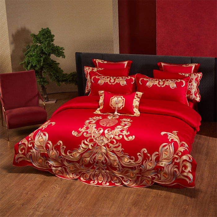 91家纺网 家纺一手货源 找家纺 宏羽纺家纺 2025新款高支高密全棉提花新中式婚庆多件套 高支高密爱的韶华-金