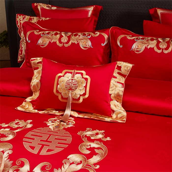 91家纺网 家纺一手货源 找家纺 宏羽纺家纺 2025新款高支高密全棉提花新中式婚庆多件套 高支高密爱的韶华-金