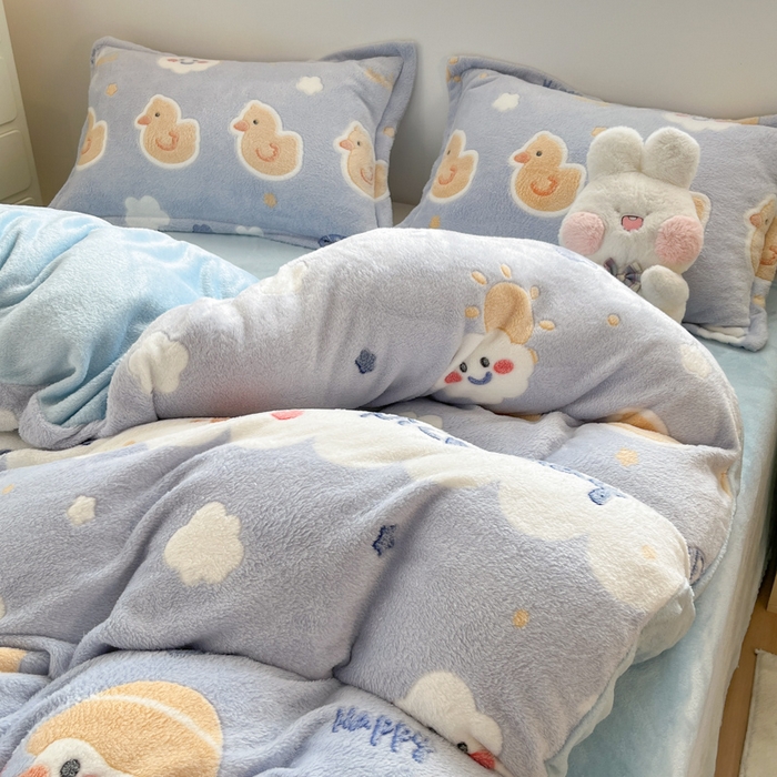 91家纺网 家纺一手货源 找家纺 川悦生活 2025新款立体雪花绒印花大床四件套系列一场景一 哒哒鸭丫