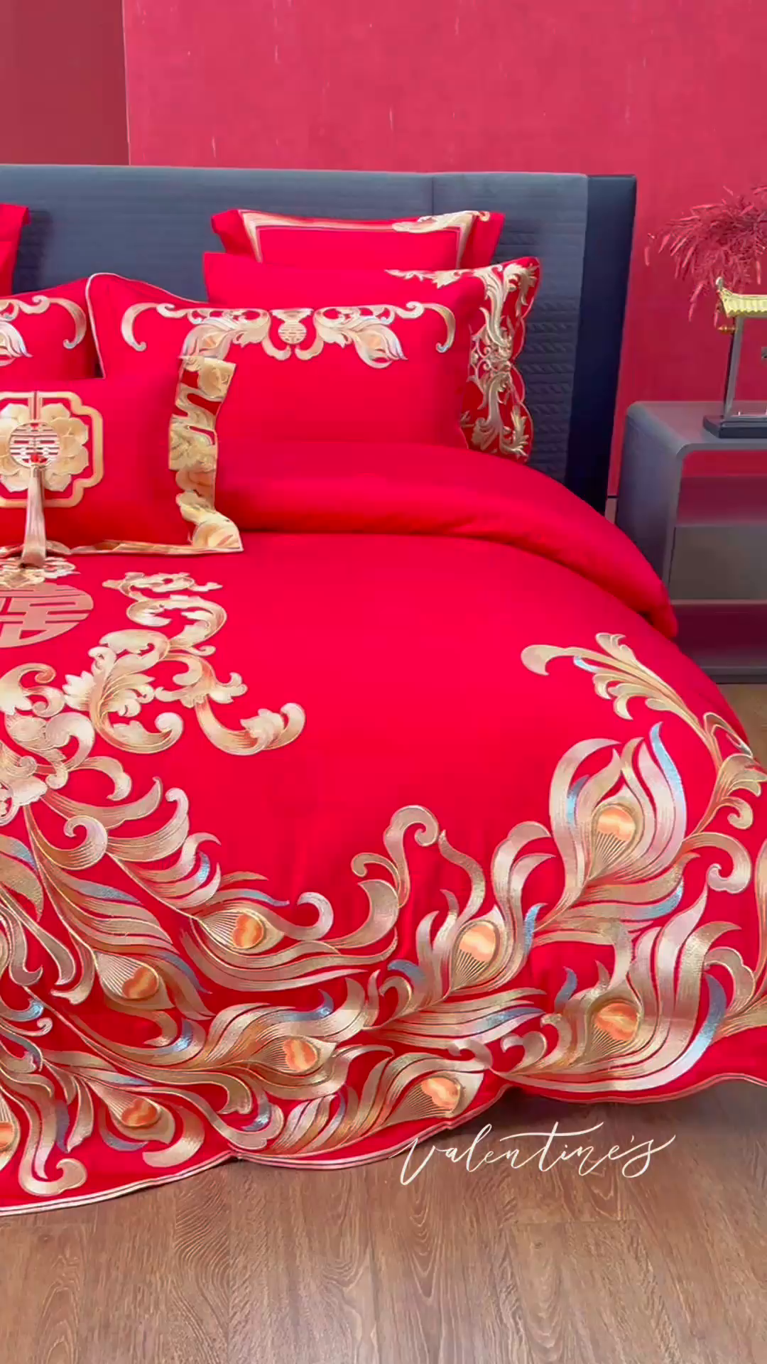 91家纺网 家纺一手货源 找家纺 宏羽纺家纺 2025新款高支高密全棉提花新中式婚庆多件套 高支高密爱的韶华-金