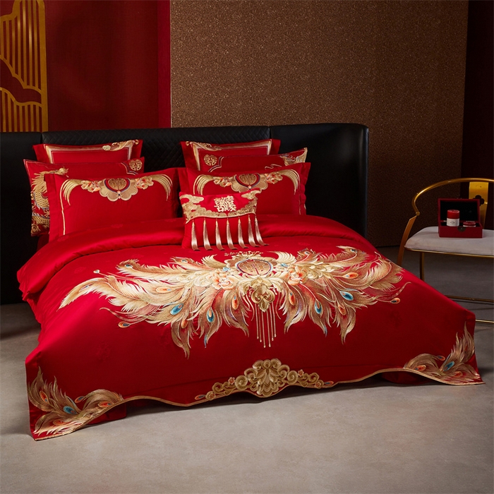 91家纺网 家纺一手货源 找家纺 宏羽纺家纺 2025新款高支高密全棉提花新中式婚庆多件套 高支高密富贵望族